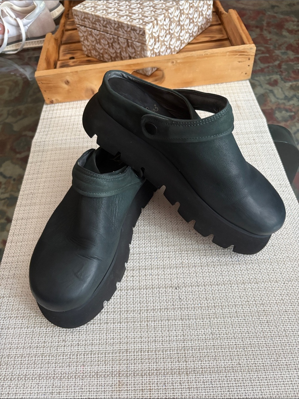 LOFINA Women's Black Platform Clog Mule with Strap, hand made in Italy SIZE9/40